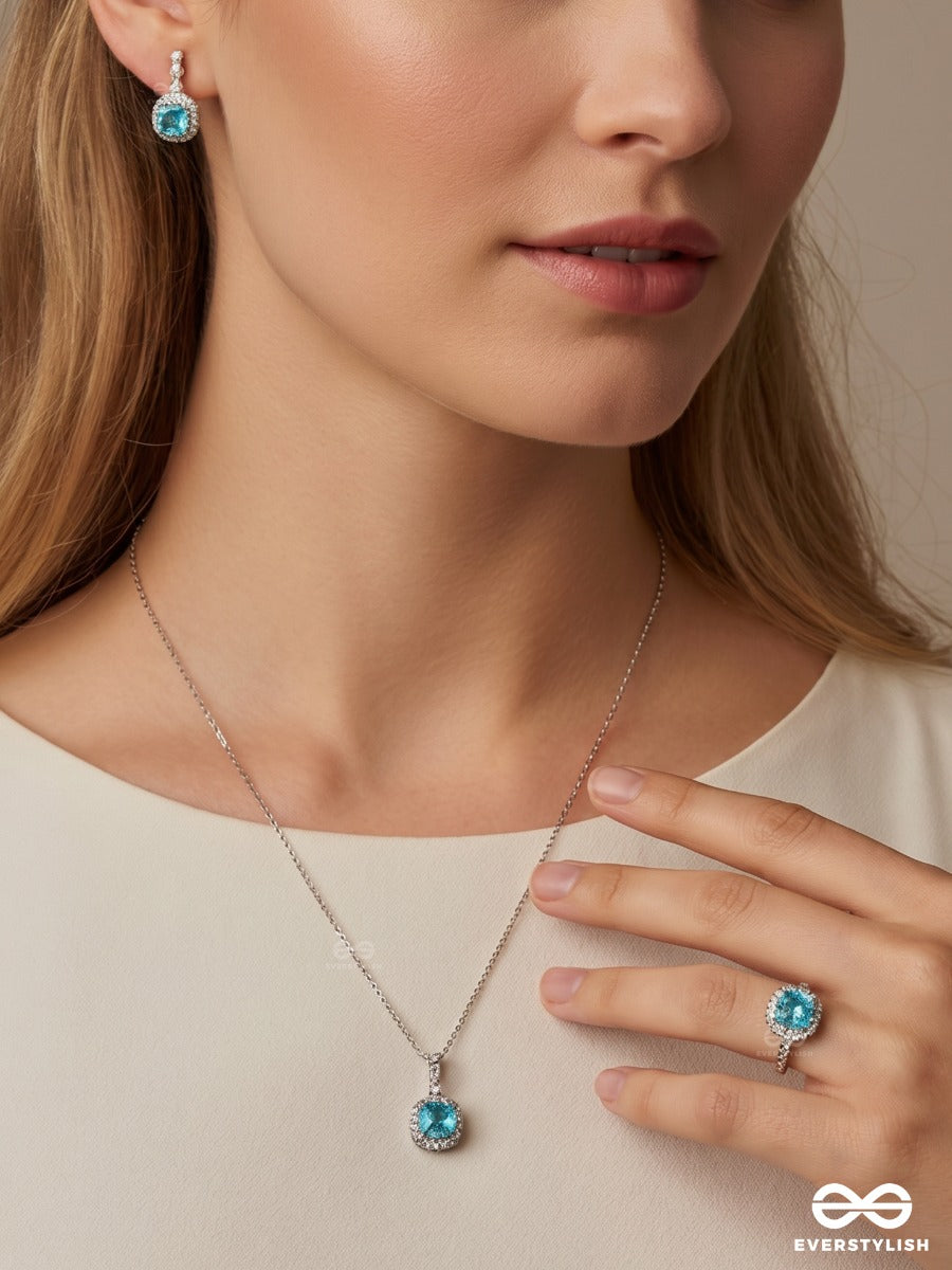Crystal Cove – Ocean Blue Necklace, Ring & Earrings Set