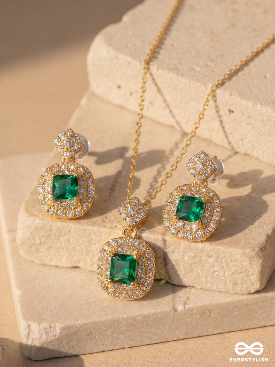 Jadelight – Halo Green Crystal Necklace & Earrings Set
