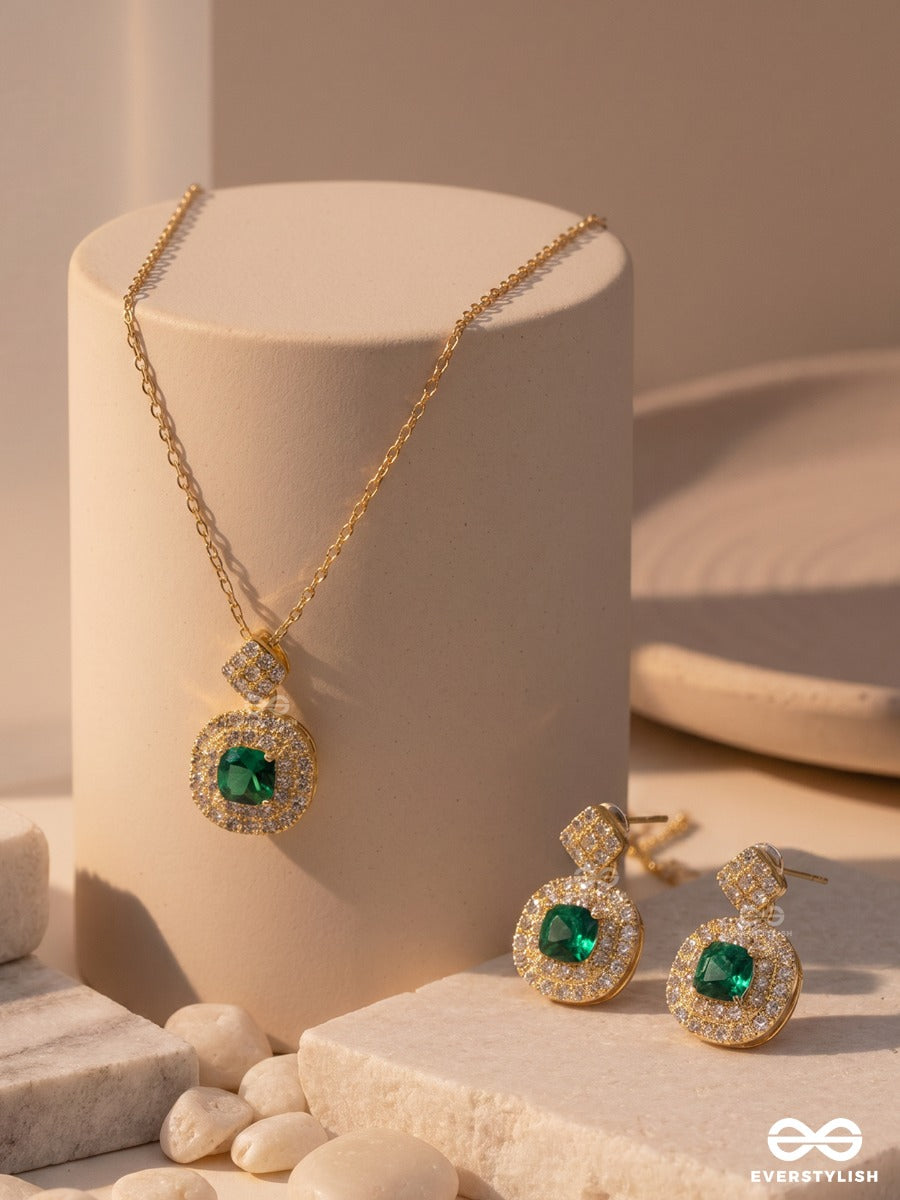 Jadelight – Halo Green Crystal Necklace & Earrings Set