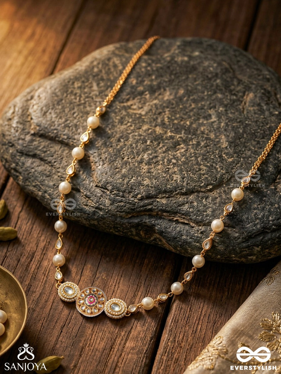 Nirmalkati – Pure Waist Beauty – Delicate Waist Chain With Slender Pearl-Lined Detailing, Ornamental Center Motif And Gold-Tone Chain Finish