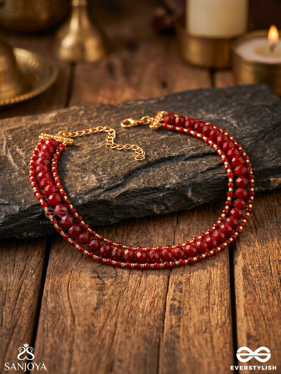 Manikmala – Ruby Garland – Elegant Choker With Deep Maroon Bead Strands, Slender Gold-Tone Ends And Refined Festive Detailing