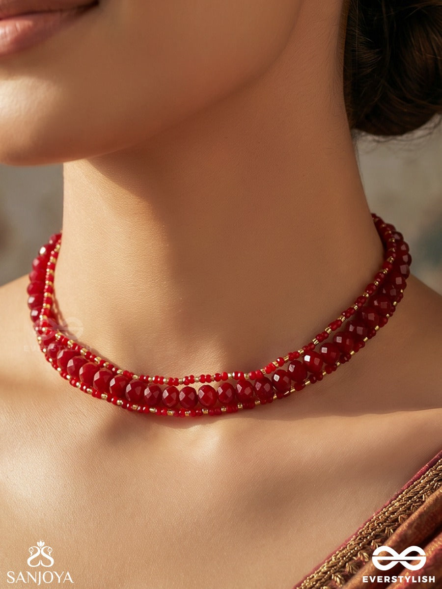 Manikmala – Ruby Garland – Elegant Choker With Deep Maroon Bead Strands, Slender Gold-Tone Ends And Refined Festive Detailing