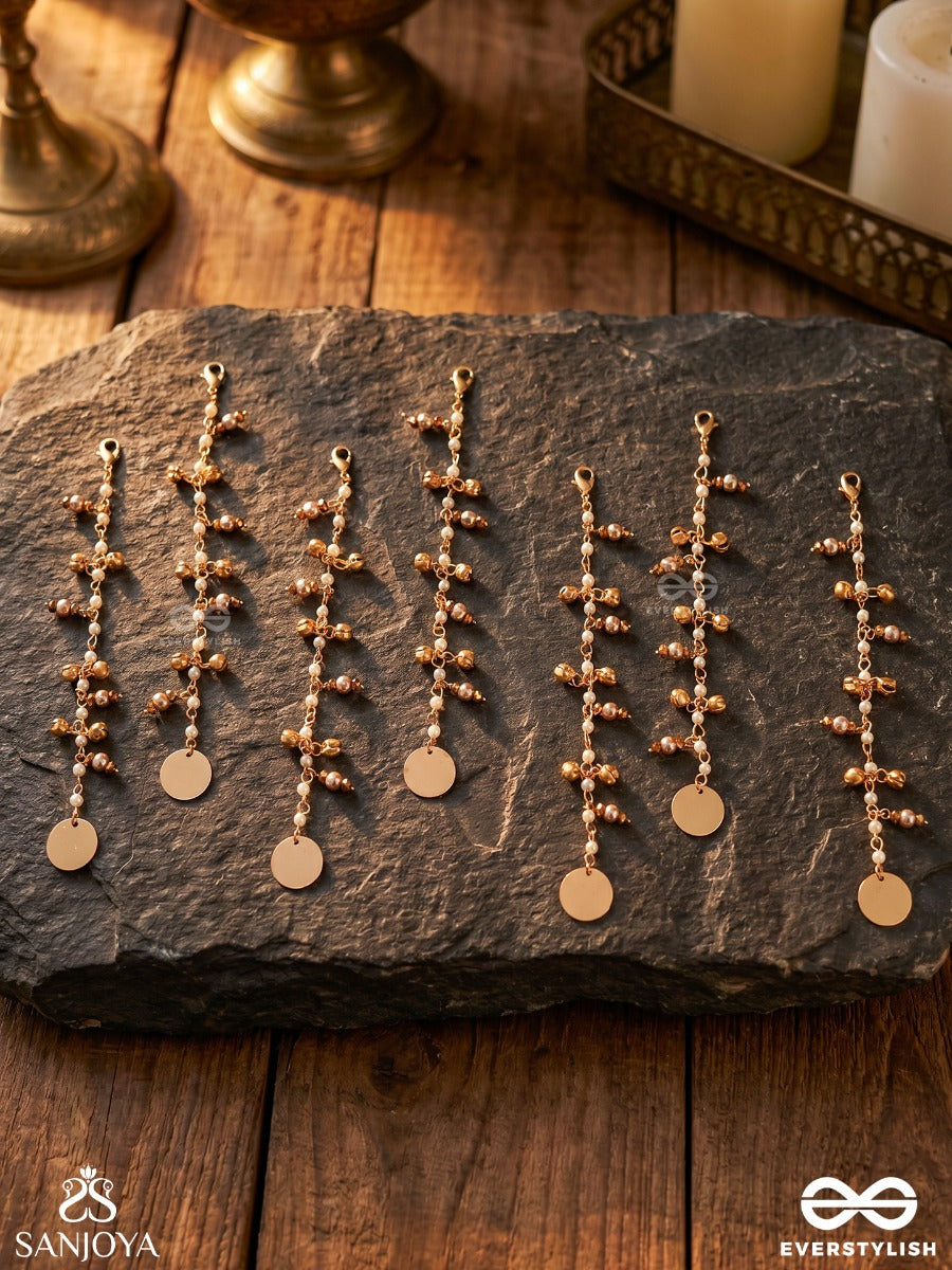 Sutrashri – Thread Of Grace – Elegant Hair Accessory Set Of 7 With Fine Linear Details, Golden Beadwork And Soft Ornamental Finish