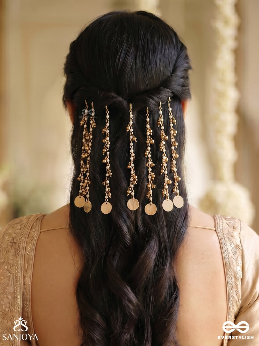 Sutrashri – Thread Of Grace – Elegant Hair Accessory Set Of 7 With Fine Linear Details, Golden Beadwork And Soft Ornamental Finish