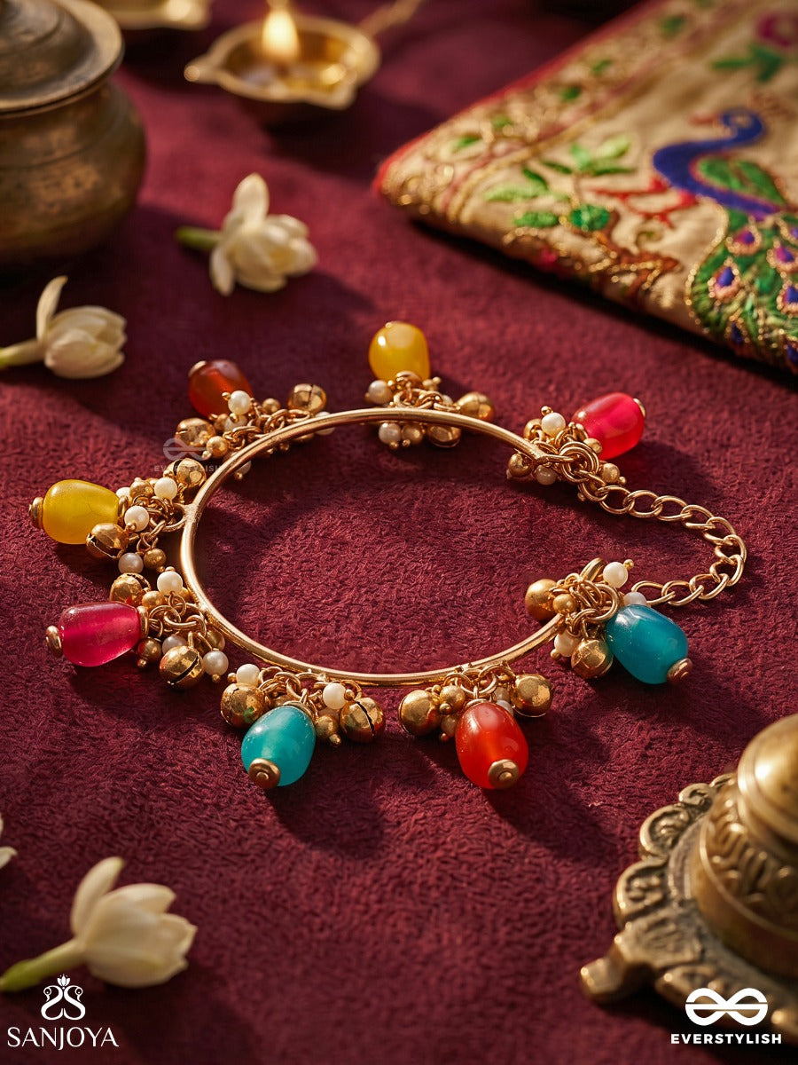 Rangphera – Colourful Circle – Festive Single Piece Bracelet With Gold-Tone Charm Details, Bright Bead Drops And Delicate Dangling Accents