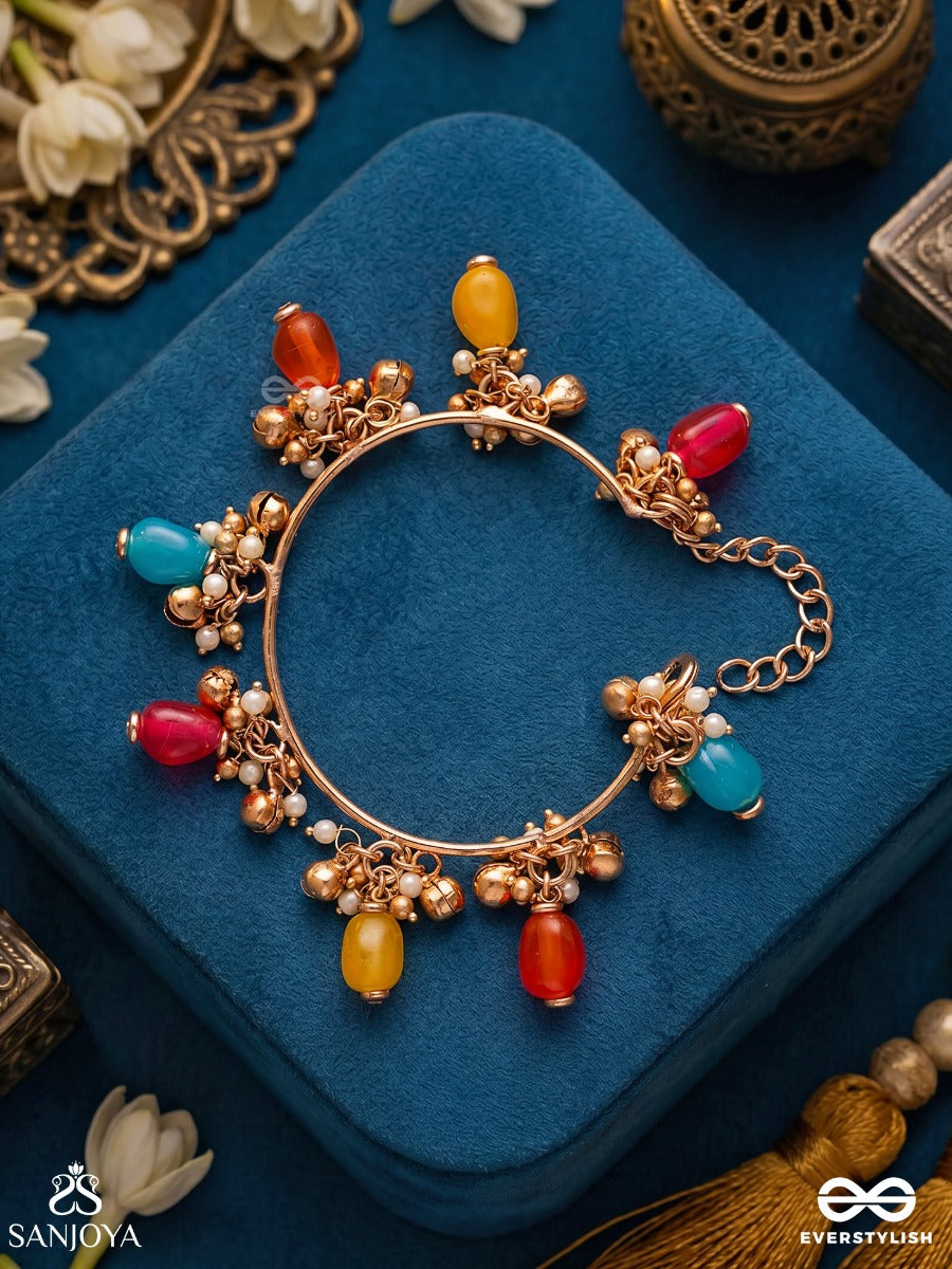 Rangphera – Colourful Circle – Festive Single Piece Bracelet With Gold-Tone Charm Details, Bright Bead Drops And Delicate Dangling Accents