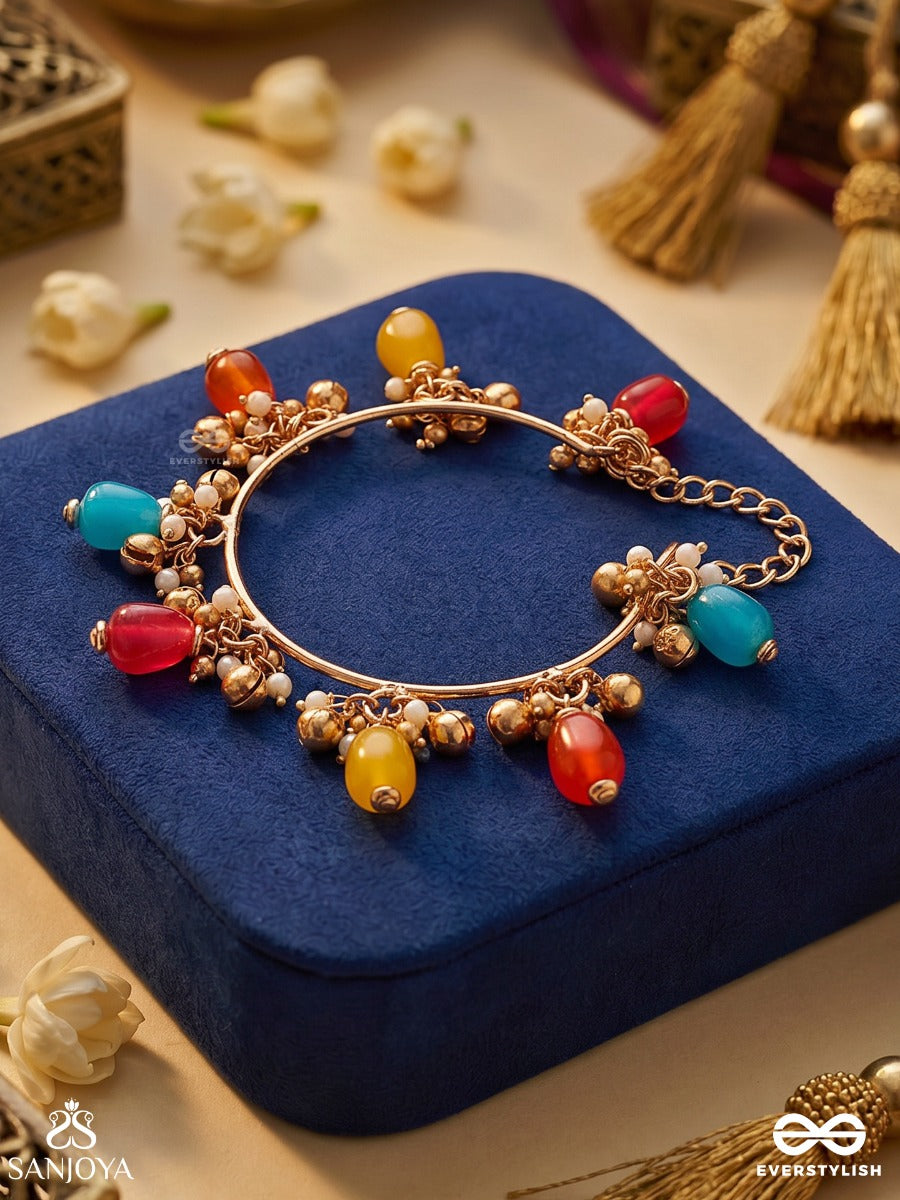 Rangphera – Colourful Circle – Festive Single Piece Bracelet With Gold-Tone Charm Details, Bright Bead Drops And Delicate Dangling Accents