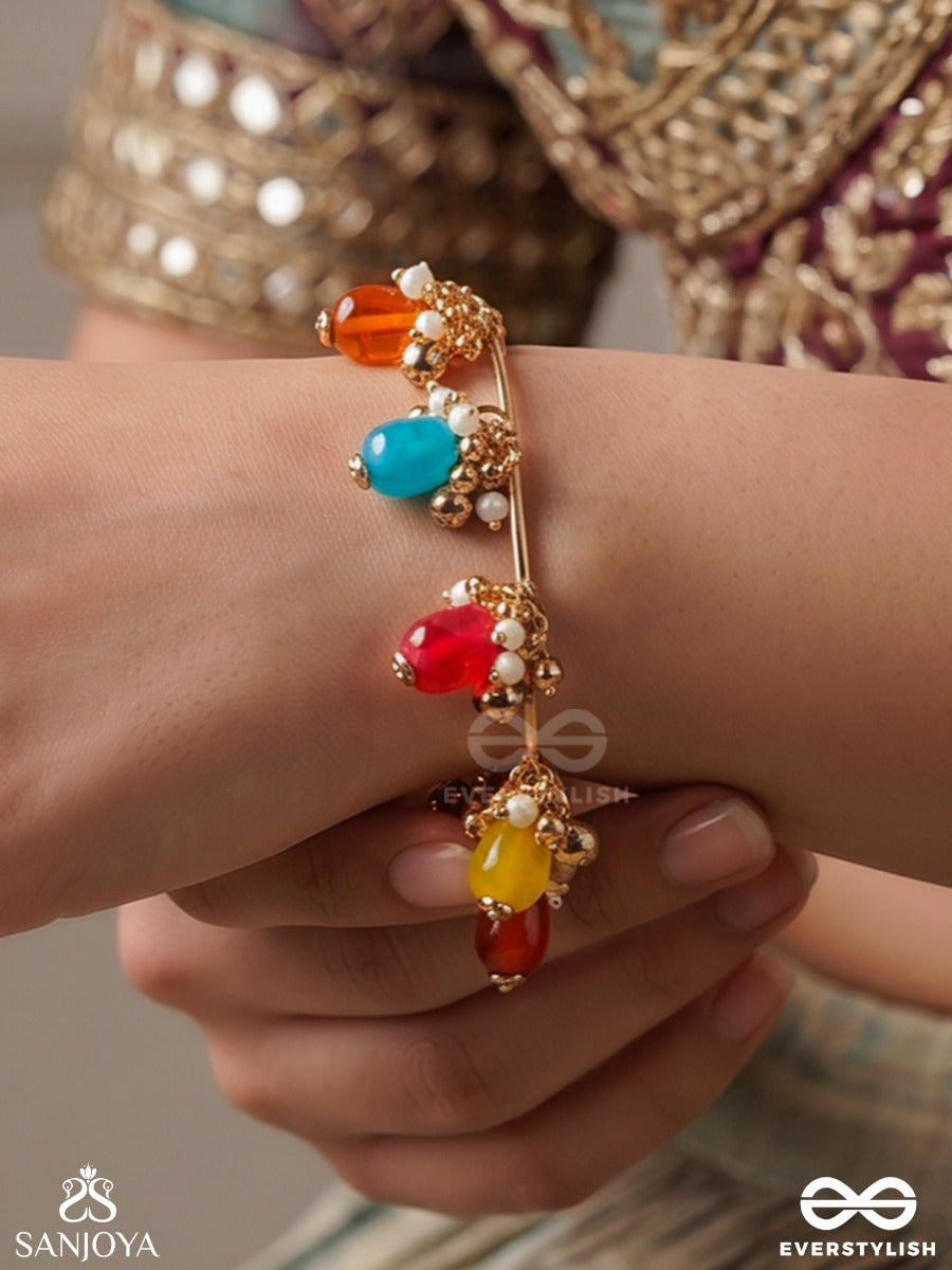 Rangphera – Colourful Circle – Festive Single Piece Bracelet With Gold-Tone Charm Details, Bright Bead Drops And Delicate Dangling Accents