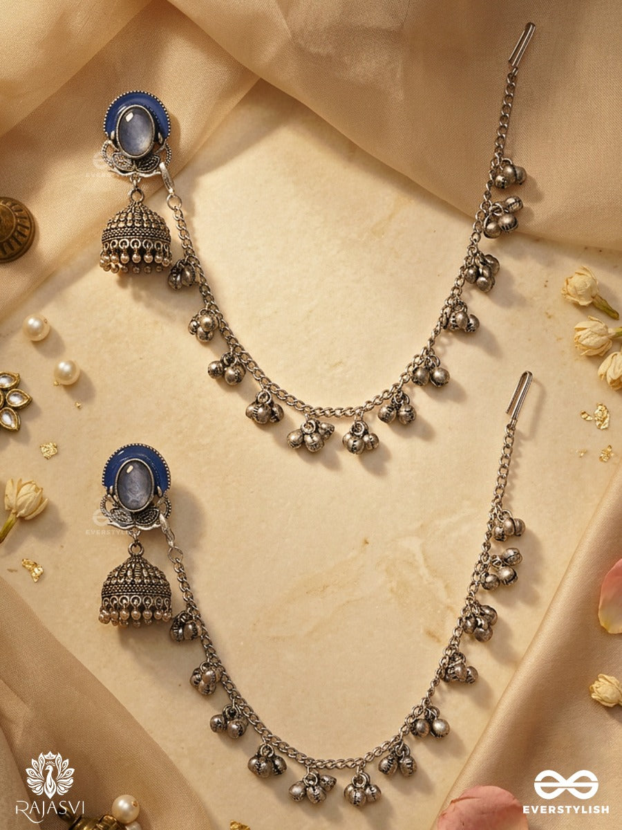 Noor-E-Neel – Oxidised Statement Earrings With Ghungroo Chains