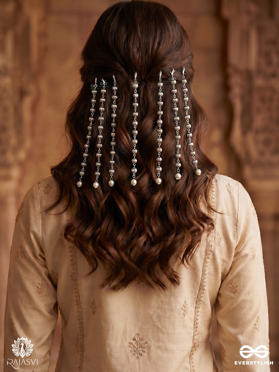 Moti Rekha – Oxidised Pearl Hair Accessory Set Of 7