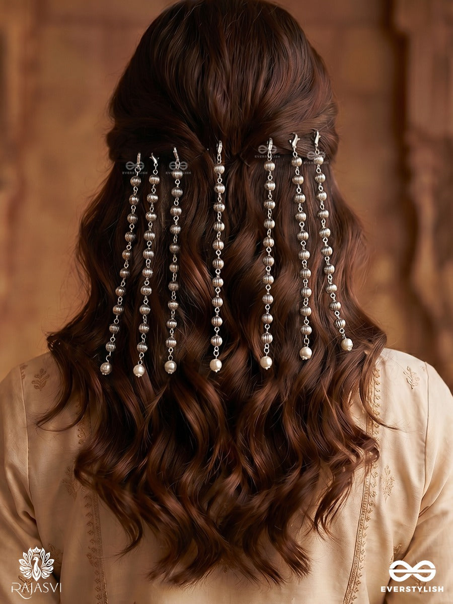 Moti Rekha – Oxidised Pearl Hair Accessory Set Of 7