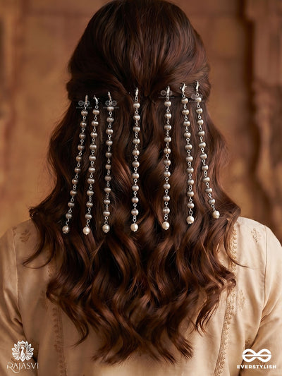 Moti Rekha – Oxidised Pearl Hair Accessory Set Of 7