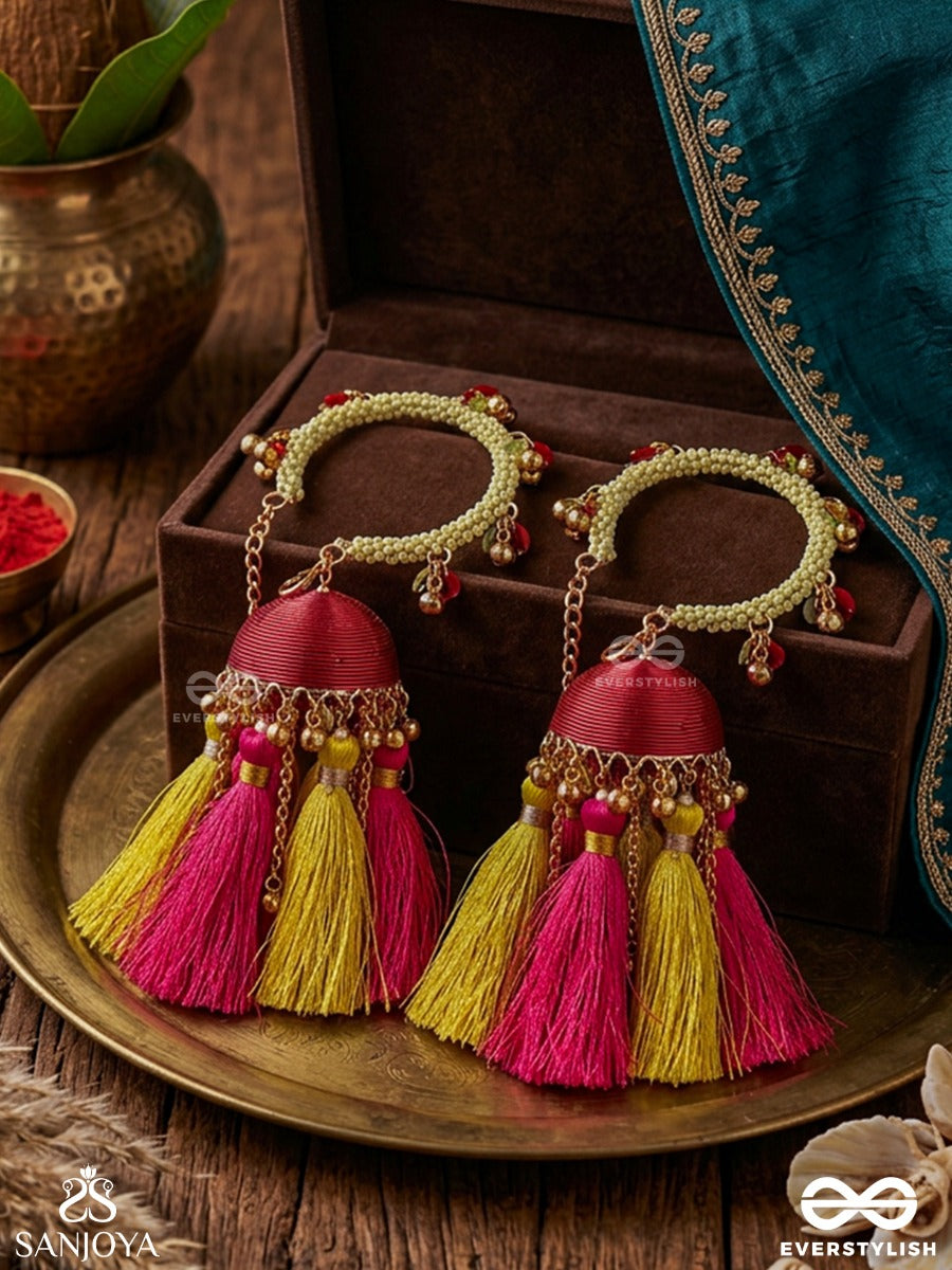 Phoollehari – Flow Of Blossoms – Festive Bangles Set Of 2 With Vibrant Tassel Charms, Gold-Tone Details And Playful Dangling Accents