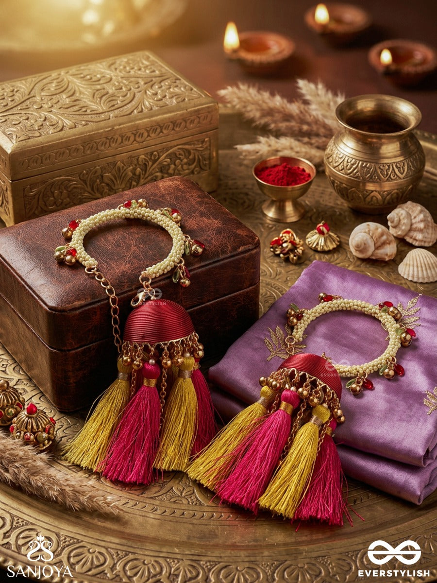 Phoollehari – Flow Of Blossoms – Festive Bangles Set Of 2 With Vibrant Tassel Charms, Gold-Tone Details And Playful Dangling Accents