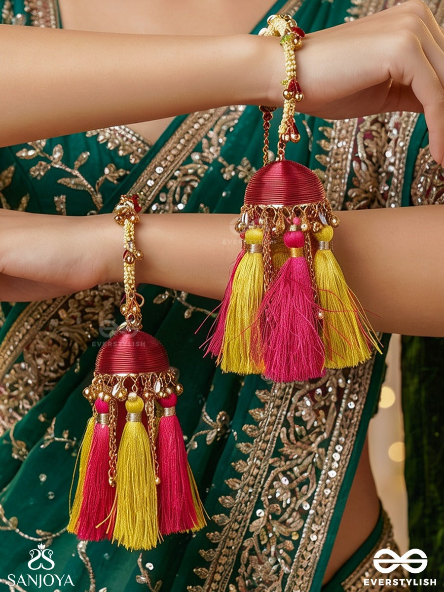Phoollehari – Flow Of Blossoms – Festive Bangles Set Of 2 With Vibrant Tassel Charms, Gold-Tone Details And Playful Dangling Accents