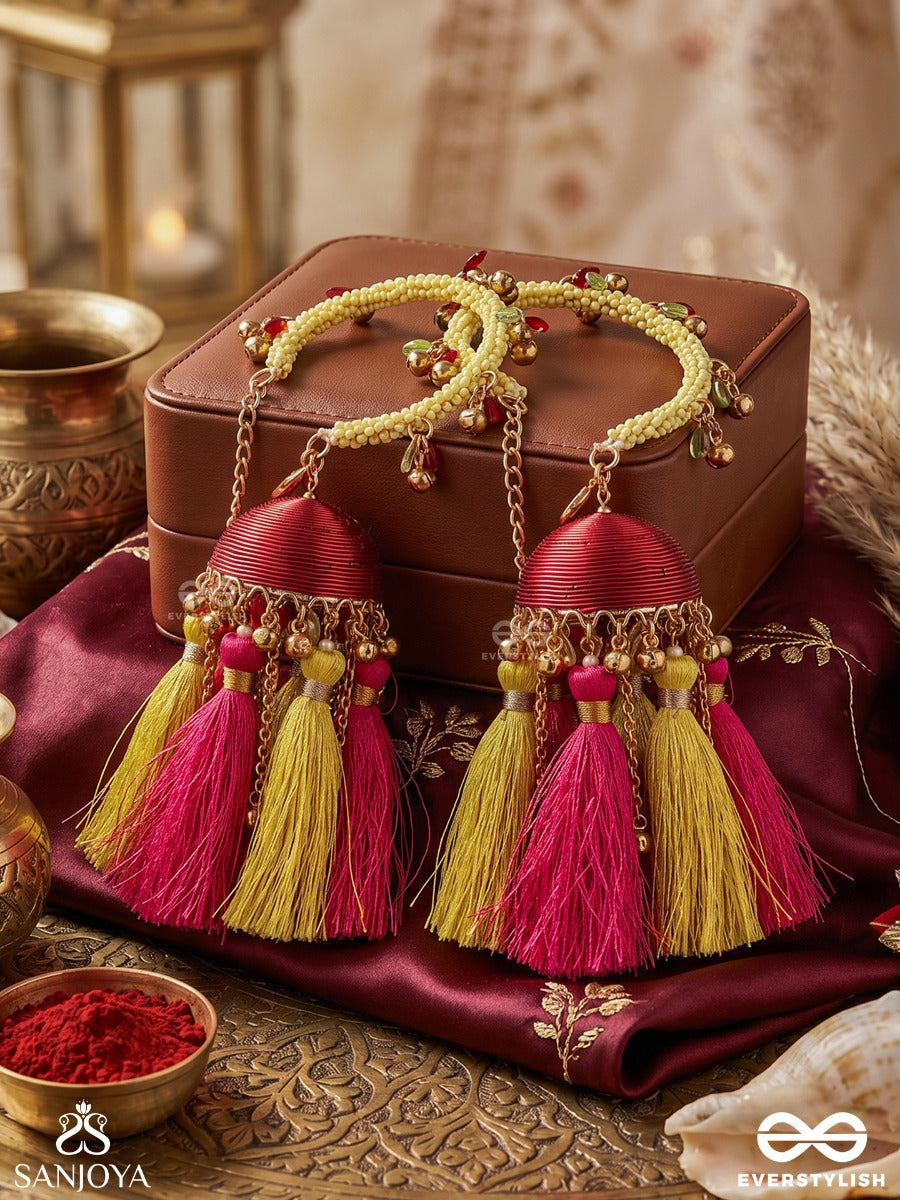 Phoollehari – Flow Of Blossoms – Festive Bangles Set Of 2 With Vibrant Tassel Charms, Gold-Tone Details And Playful Dangling Accents
