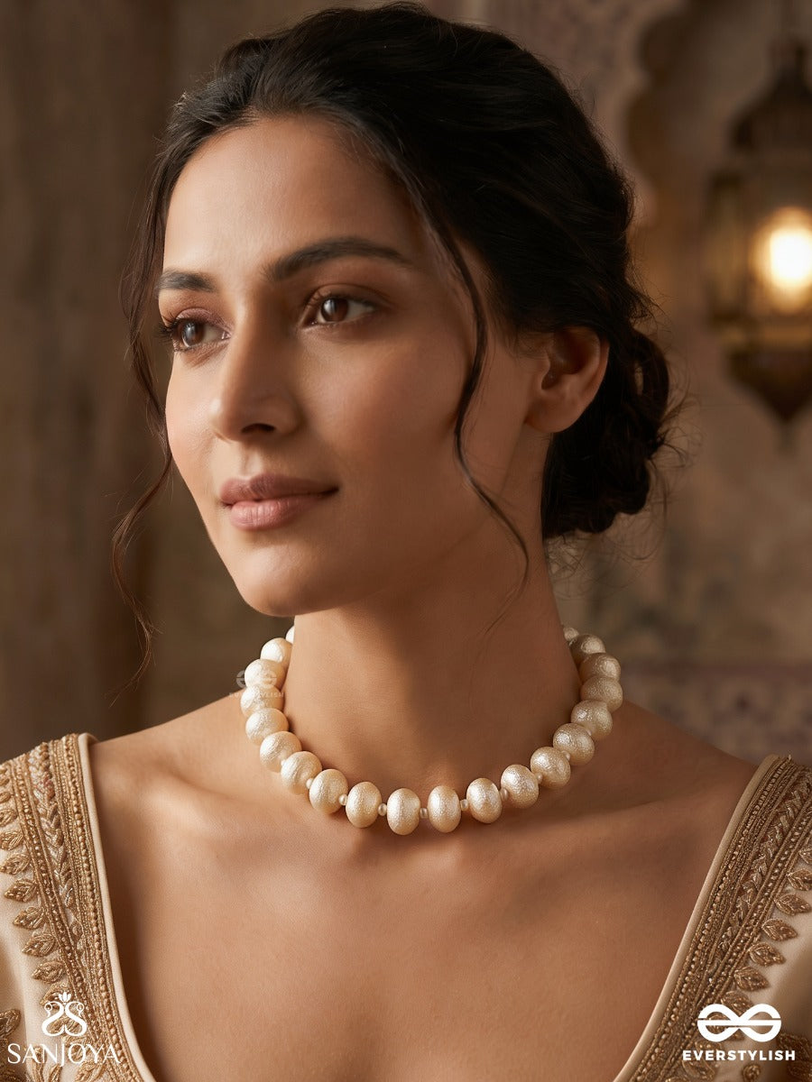 Shwetavali – White Row – Elegant Pearl Choker Necklace With Round White Bead Strands, Gold-Tone Extension Chain And Soft Classic Finish