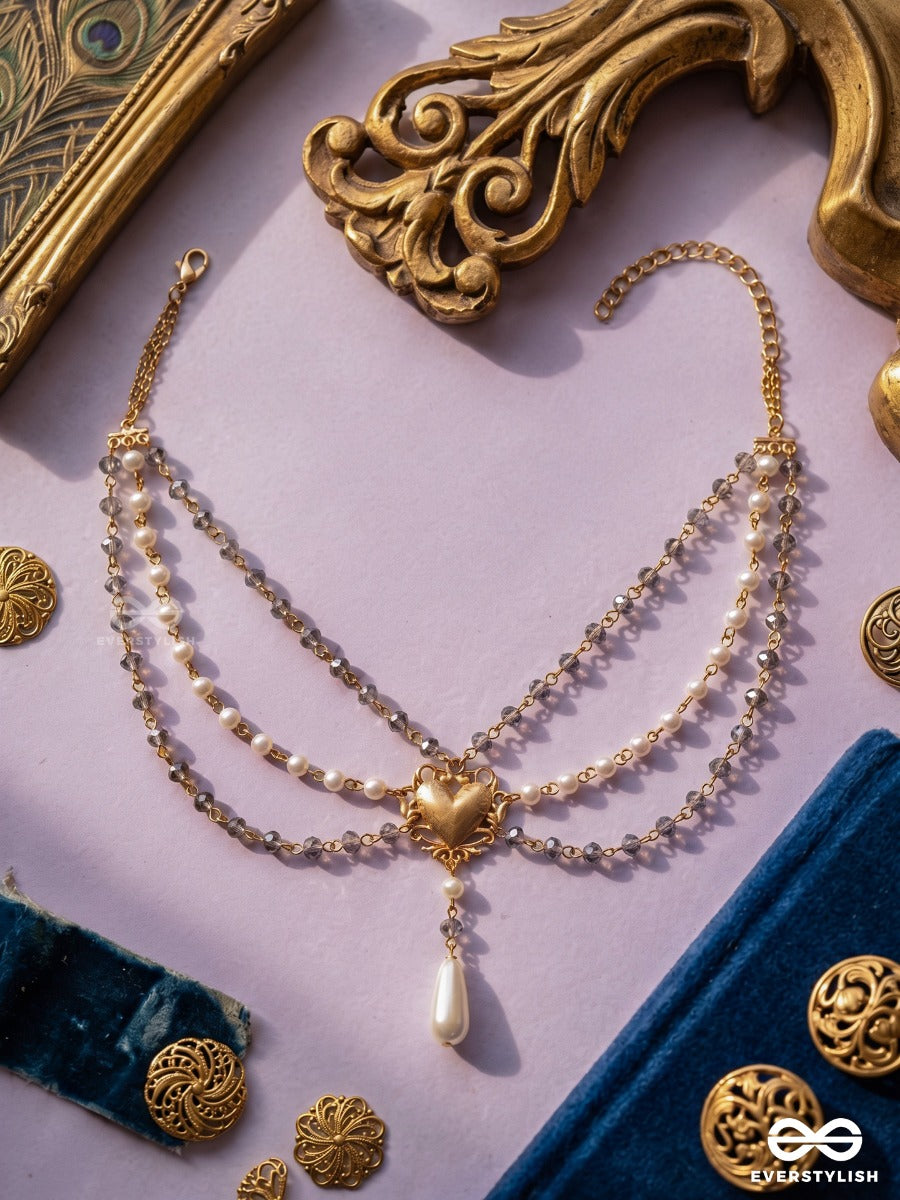 Heartthrob – Golden Puffy Heart Multi-Layer Necklace With Pearl Drop