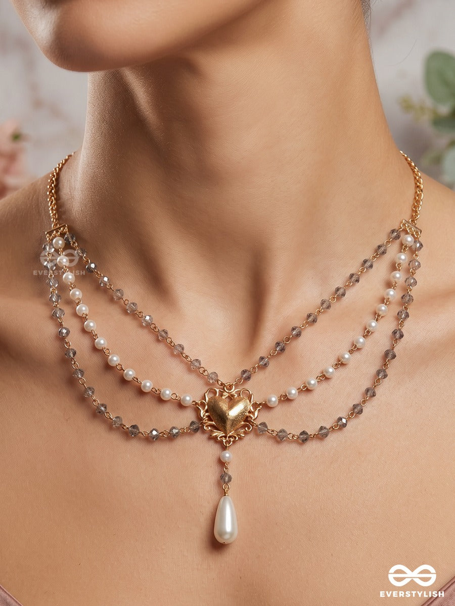 Heartthrob – Golden Puffy Heart Multi-Layer Necklace With Pearl Drop