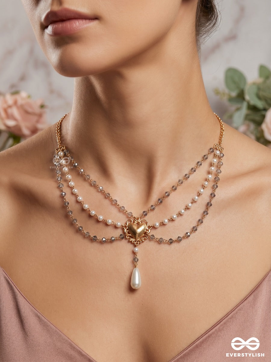 Heartthrob – Golden Puffy Heart Multi-Layer Necklace With Pearl Drop