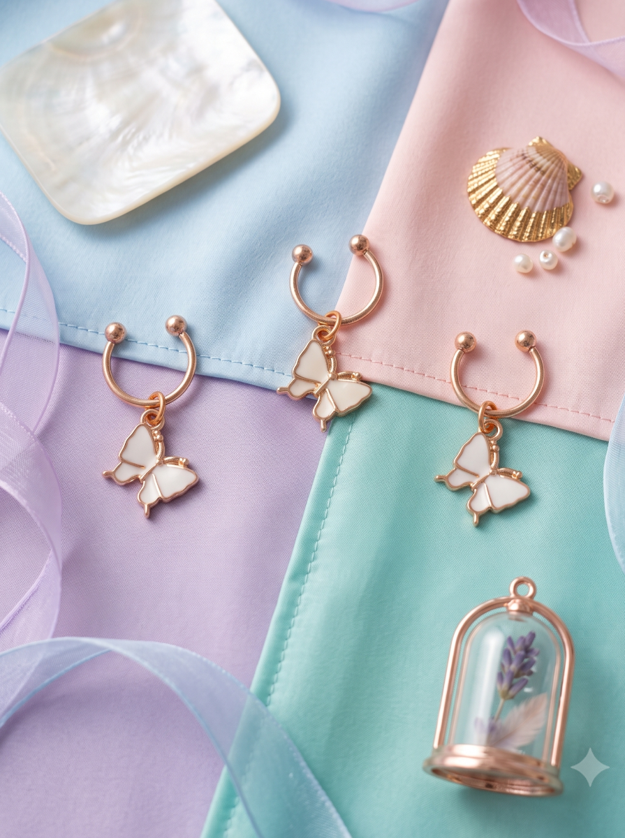 Snowfly – Gold-Tone Butterfly Hair Accessory Set Of 3 With White Enamel And Crystal Accents