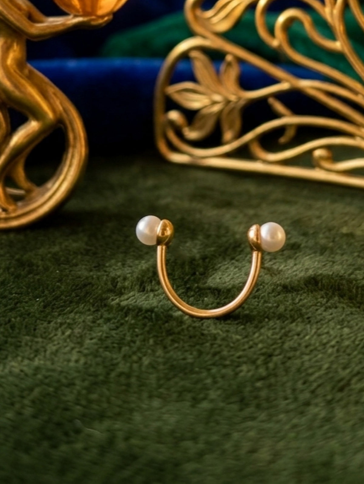 Pearl Peek - Gold-Tone Nose Pin With Tiny Pearl Ends