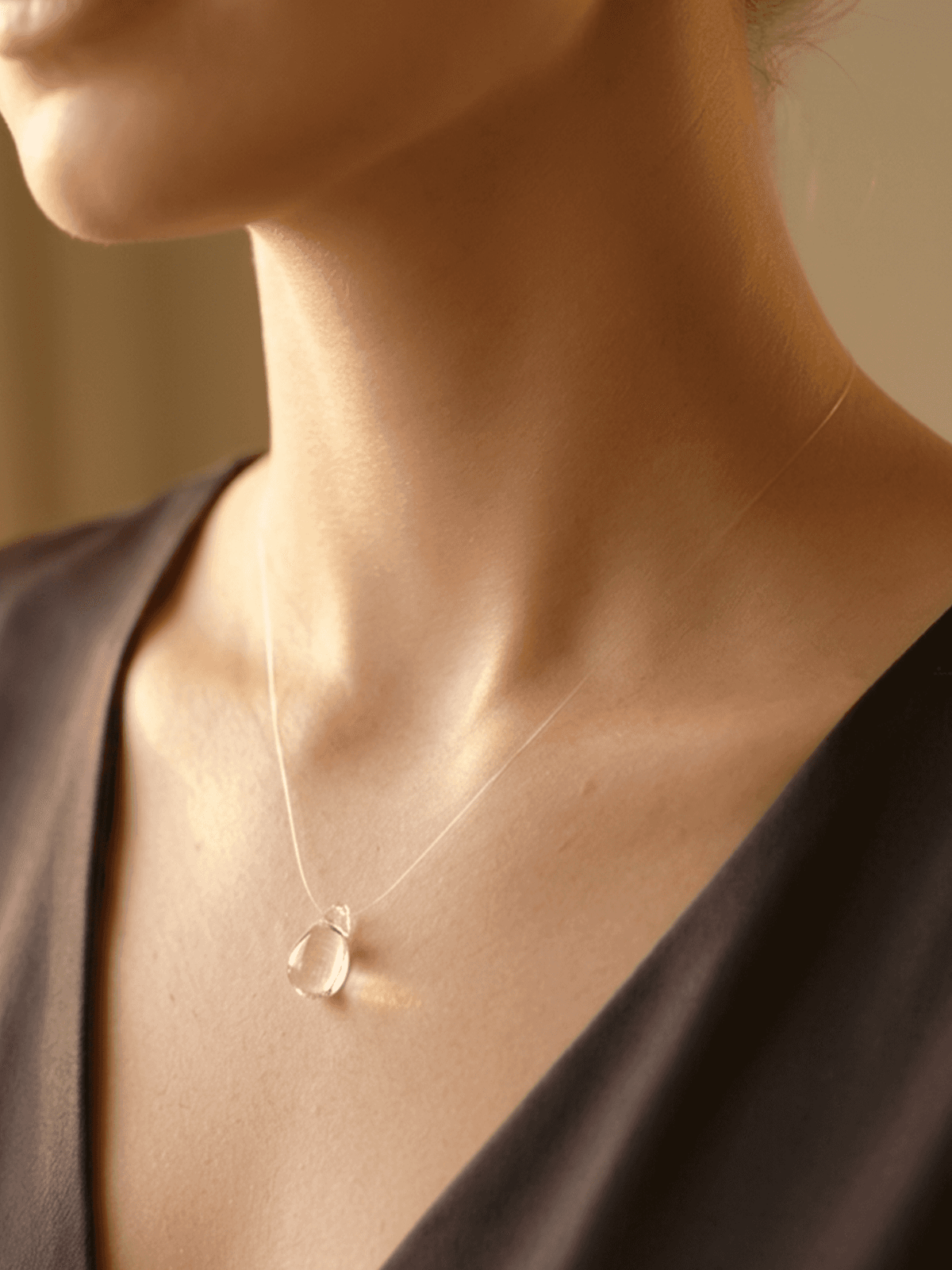 Glass Tear - Minimal Clear Crystal Drop Necklace