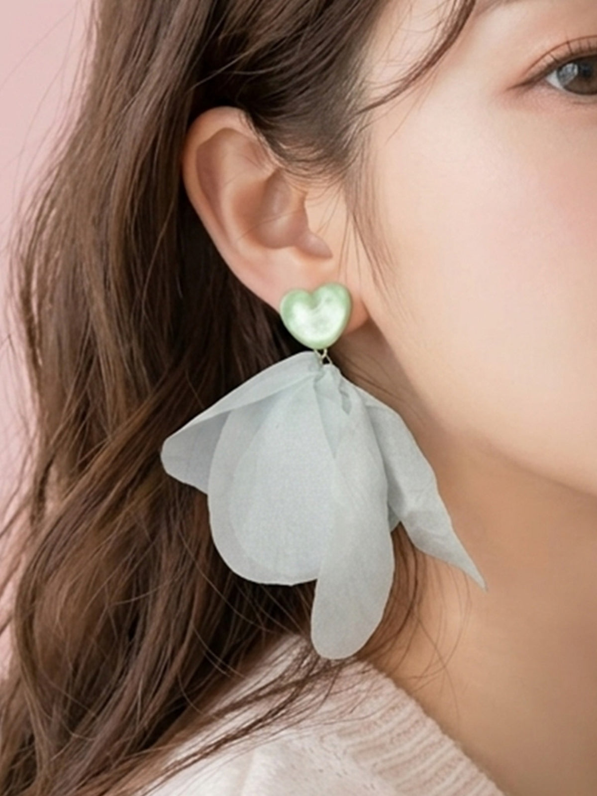 Mint Fairy - Soft Green Organza Petal Drop Earrings