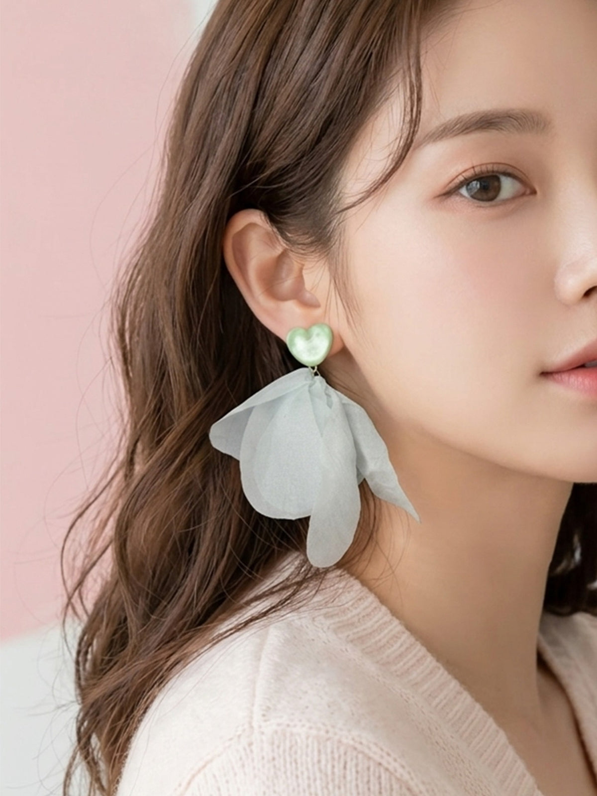 Mint Fairy - Soft Green Organza Petal Drop Earrings
