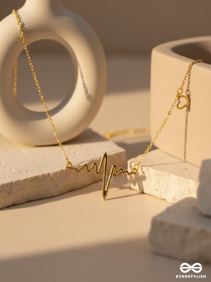 The Elegant Casual Heartbeat Necklace- Golden With Anti-Tarnish Coating