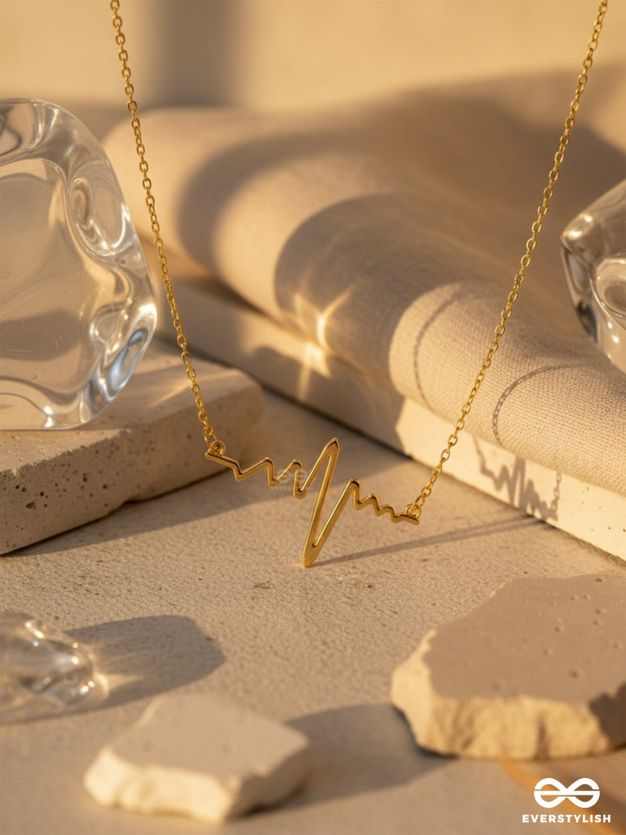 The Elegant Casual Heartbeat Necklace- Golden With Anti-Tarnish Coating