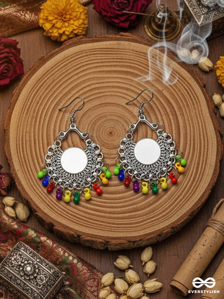 Motif Mirrors On My Ears (Multicoloured) - Oxidised Boho Earrings